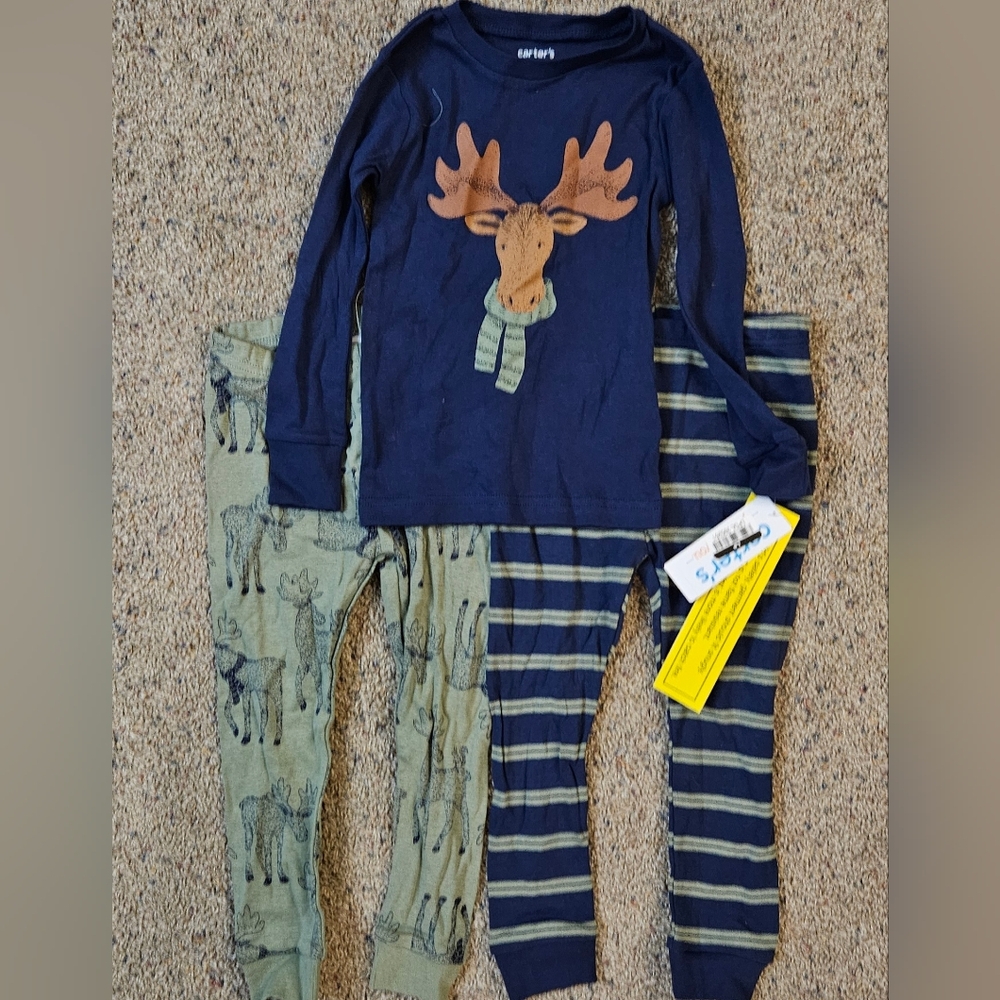 Carter's Navy and Green Moose Pajama Set